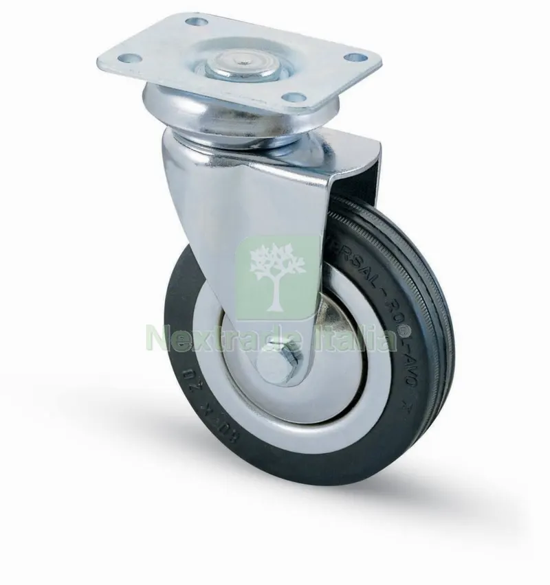 Ruota Mobile in Gomma Diametro 80 con Piastra — Ferramenta per legno e mobili — rif. FERX.12529 Ruota Mobile in Gomma Diametro 80 con Piastra — Ferramenta per legno e mobili — rif. FERX.12529