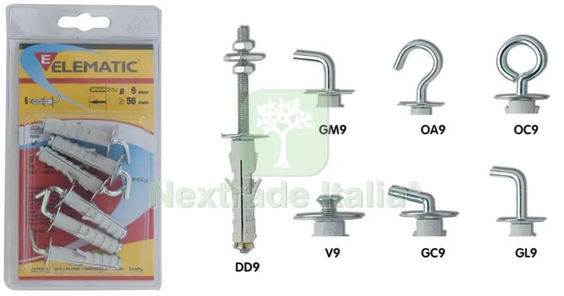 8CF Elematic Blister Tassello ENP/GM 9 Gancio Medio 6 PZ — Tasselli e ancoraggi — rif. FERX.12704 8CF Elematic Blister Tassello ENP/GM 9 Gancio Medio 6 PZ — Tasselli e ancoraggi — rif. FERX.12704
