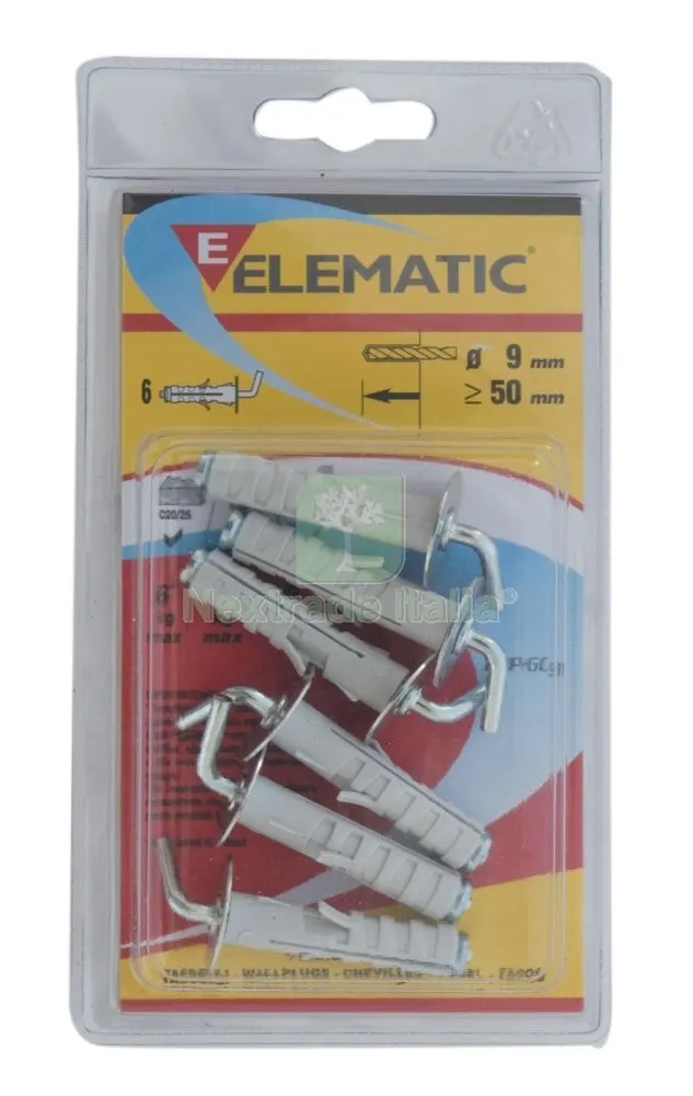 8CF ELEMATIC BLISTER TASSELLO ENP/GL 9 GANCIO LUNGO 6 PZ — Tasselli e ancoraggi — rif. FERX.12714
