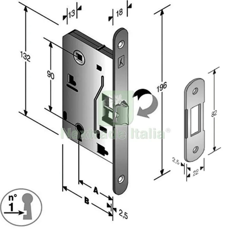 5PZ Patent B. Soft 8/90 Scrocco Centrale BT Entrata 50 MM Finitura Ottonato — Serrature e cilindri — rif. FERX.12995