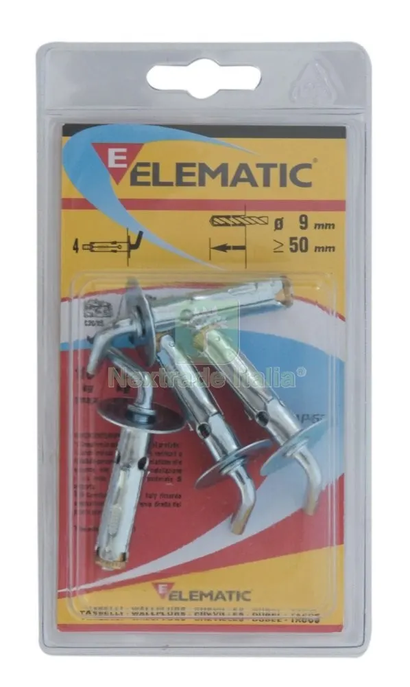 8CF ELEMATIC BLISTER TASSELLO T61/GM9 GANCIO MEDIO 4 PZ — Tasselli e ancoraggi — rif. FERX.13084 8CF ELEMATIC BLISTER TASSELLO T61/GM9 GANCIO MEDIO 4 PZ — Tasselli e ancoraggi — rif. FERX.13084