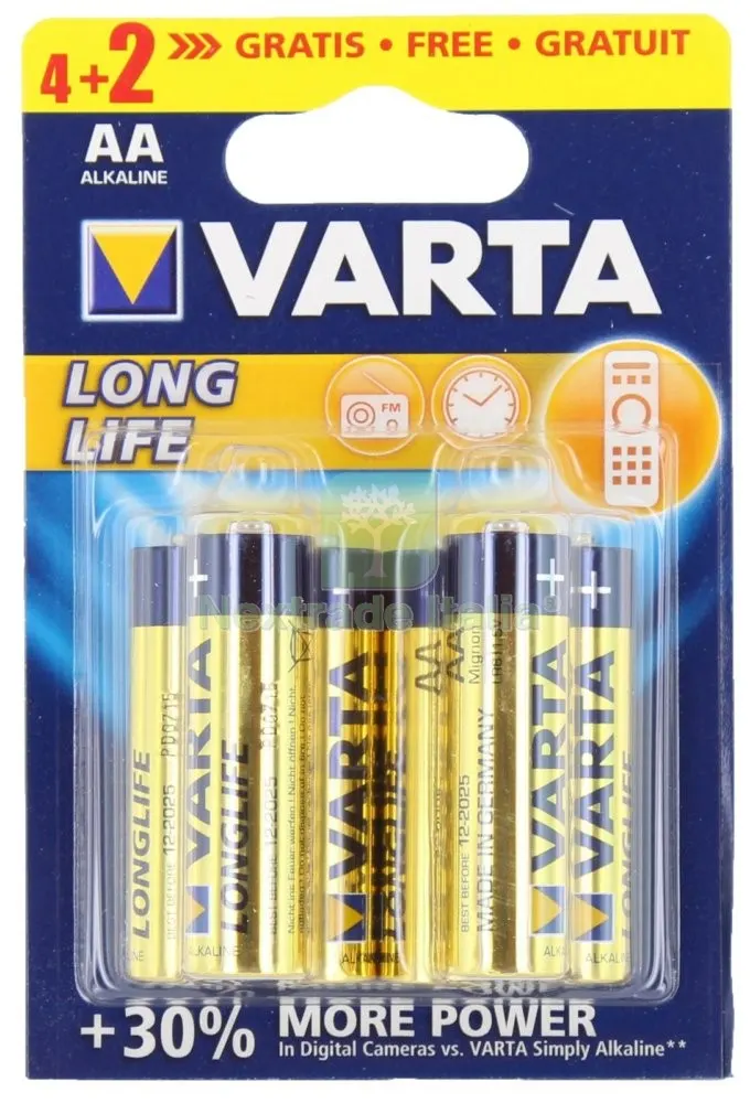 20BLISTER VARTA LONGLIFE ALCALINE AA STILO BLISTER DA 6 PZ. — Caricabatterie e alimentatori — rif. FERX.13298