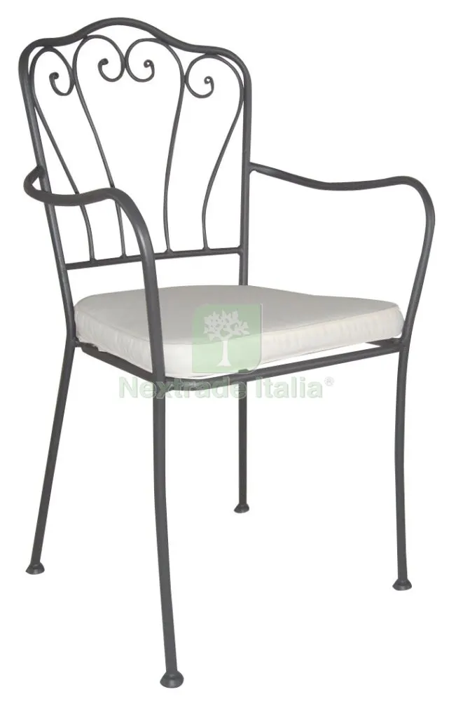 6PZ Poltrona"new Elegant"in Ferro Battuto con Cuscino — Arredo — rif. FERX.15587 6PZ Poltrona"new Elegant"in Ferro Battuto con Cuscino — Arredo — rif. FERX.15587