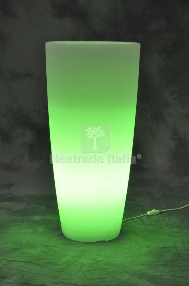 VASO HOME LIGHT TONDO DIAMETRO CM.33 H 70CM COLORE BIANCO GHIACCIO LUCE VERDE — Vasi e fioriere — rif. FERX.16213