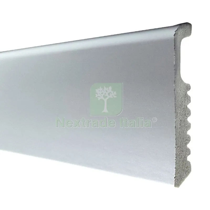 10PZ BATTISCOPA 75X8 POLISTIRENE LISCIO 200 CM ALLUMINIO — Profili e angolari decorativi — rif. FERX.16574