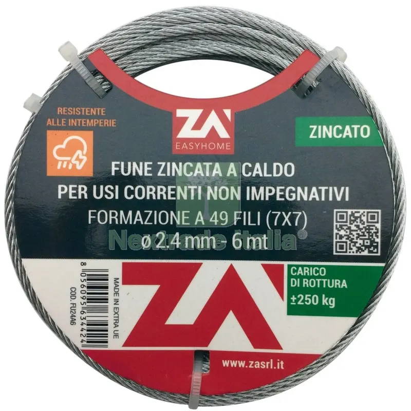 CAVETTO ACCIAIO ZINCATO ANTIGIRO 133F DIAM.4 MT 25 — Fili, cavetti e catene metalliche — rif. FERX.1722 CAVETTO ACCIAIO ZINCATO ANTIGIRO 133F DIAM.4 MT 25 — Fili, cavetti e catene metalliche — rif. FERX.1722