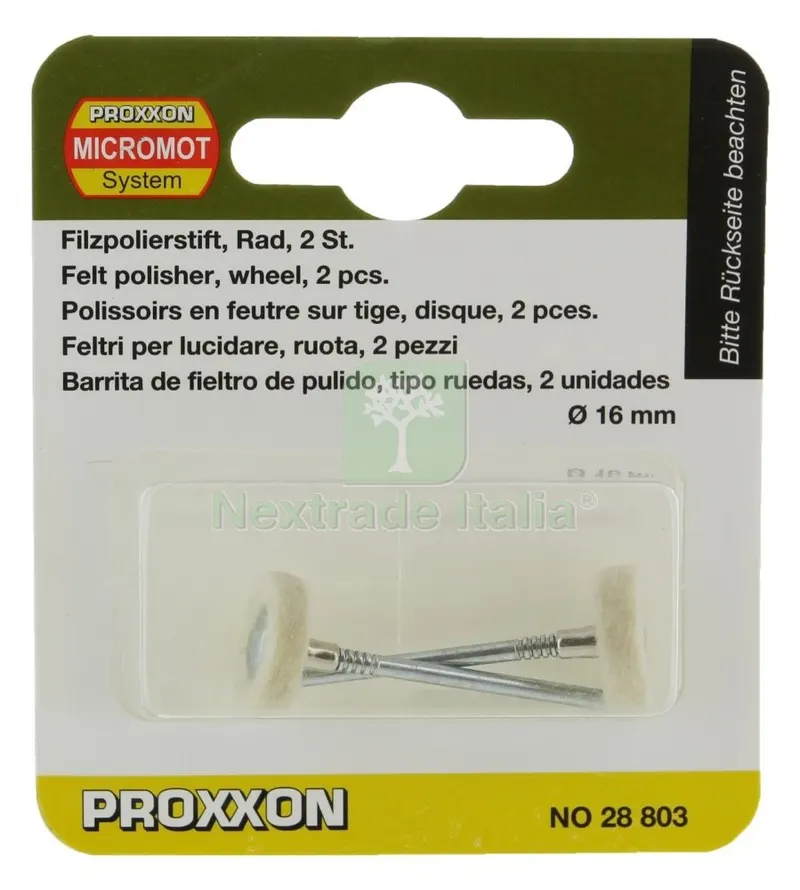 PROXXON 28803 "FIGURA 19"FELTRI A RUOTA (2 PZ) — Raccordi in ghisa e figure — rif. FERX.1758 PROXXON 28803 "FIGURA 19"FELTRI A RUOTA (2 PZ) — Raccordi in ghisa e figure — rif. FERX.1758