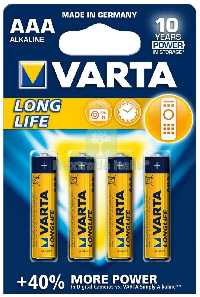 10BLISTER VARTA LONGLIFE ALCALINE M/STILO BL.4 PZ — Caricabatterie e alimentatori — rif. FERX.18846