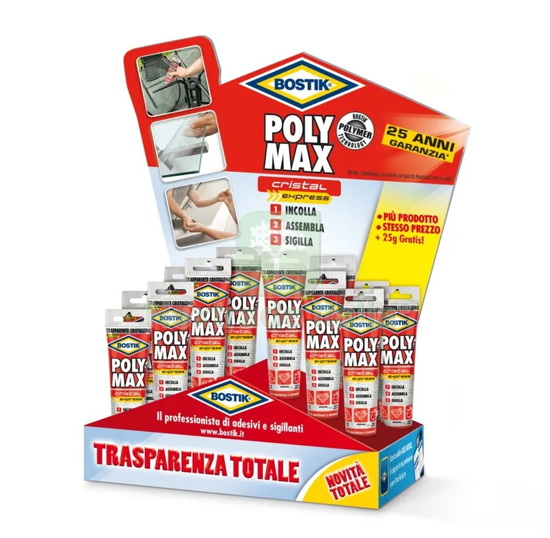 Bostik Polimax Cristal Espositore 12PZ.GR.115 — Articoli per ufficio — rif. FERX.19100 Bostik Polimax Cristal Espositore 12PZ.GR.115 — Articoli per ufficio — rif. FERX.19100