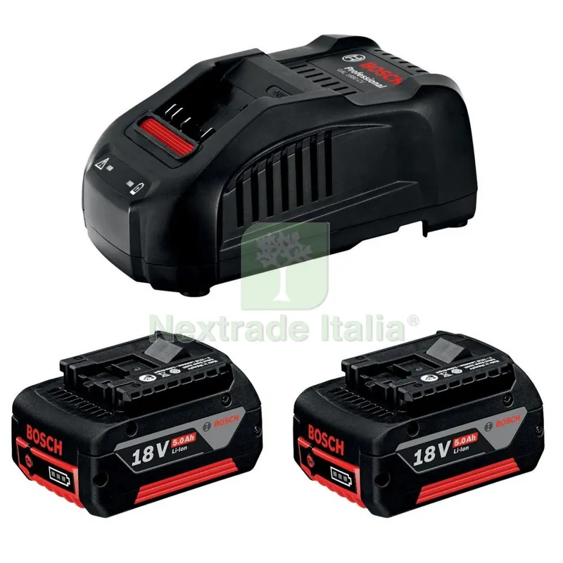 BOSCH-B KIT 2 BATTERIE 18V-5.0 Ah + CARICABATTERIE — Batterie e caricabatterie — rif. FERX.1912