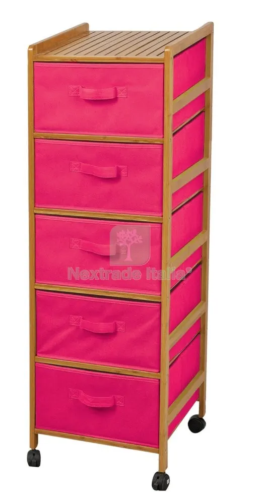 CASSETTIERA STRUTTURA IN BAMBOO TESSUTO NON TESSUTO FUCSIA CM 36X36X105H 5CASSETTI — Protezione piante e sementi — rif. FERX.19145