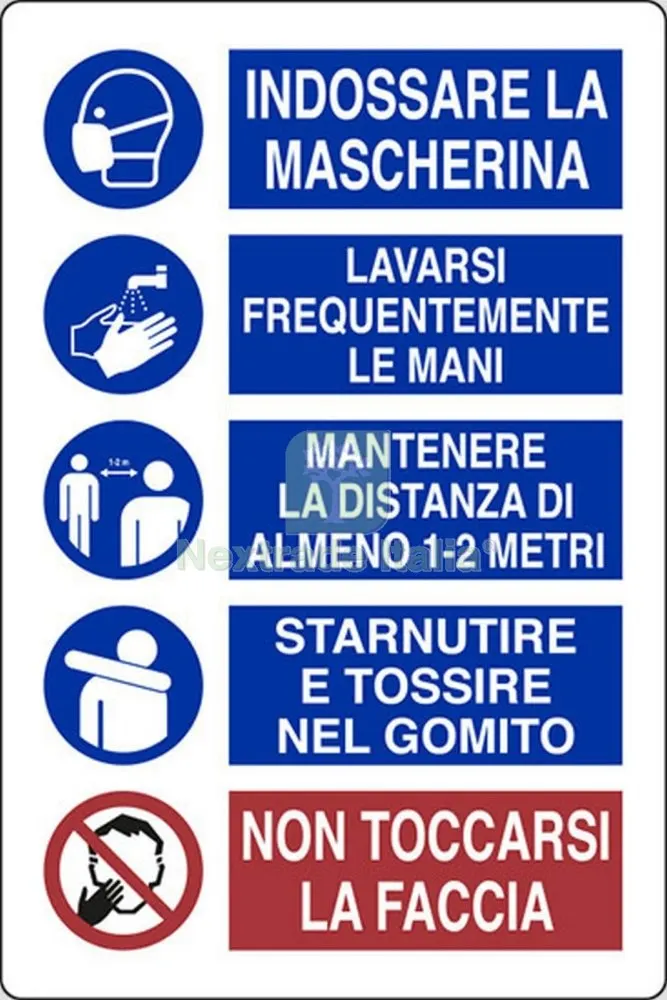 10PZ Targa 20X30 Indossare MASCHERINA+LAVARE MANI+MANTENERE Distanza Sicurezza — Protezioni corpo — rif. FERX.20590 10PZ Targa 20X30 Indossare MASCHERINA+LAVARE MANI+MANTENERE Distanza Sicurezza — Protezioni corpo — rif. FERX.20590
