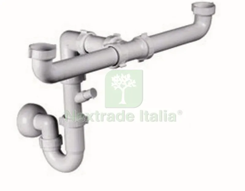 SIFONE LAVELLO 2 VIE CON ATTACCO LAVATRICE E LAVASTOVIGLIE BASSO INGOMBRO — Cucina e coltelleria — rif. FERX.21444