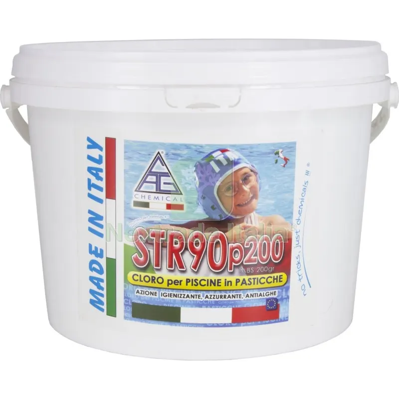 Cloro x Piscine in Pastiglie da GR.200 KG. 5 STR90P200 — Piscine e strutture — rif. FERX.2673 Cloro x Piscine in Pastiglie da GR.200 KG. 5 STR90P200 — Piscine e strutture — rif. FERX.2673