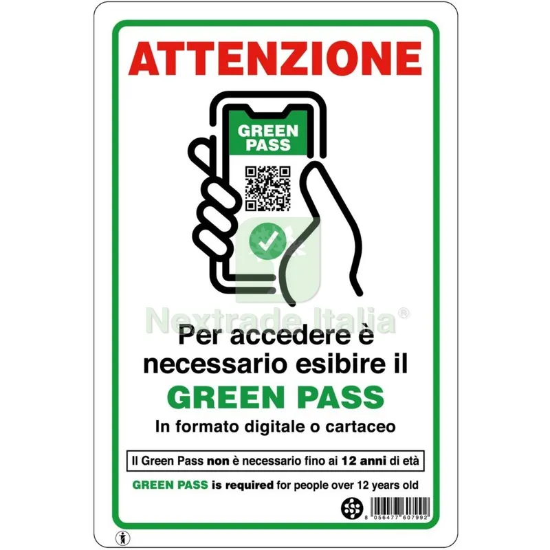 10PZ Targa 20X30 CM Esibire Green Pass — Cartelli e segnaletica — rif. FERX.3571