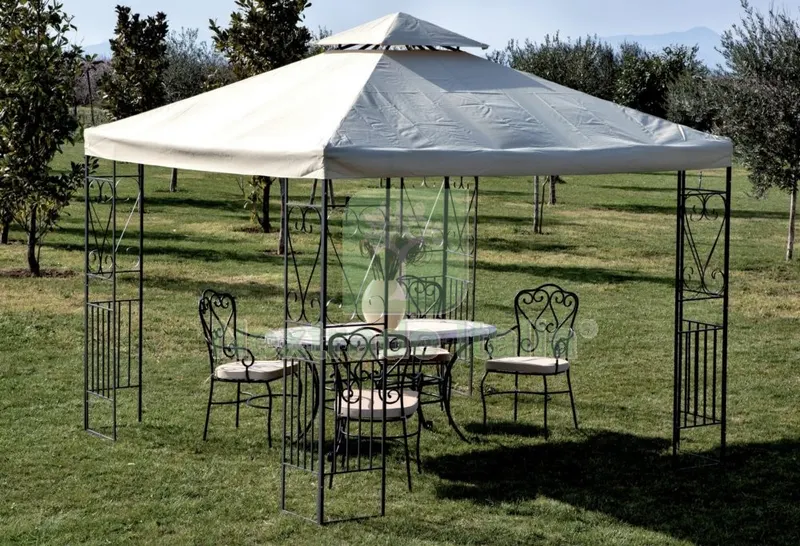 GAZEBO IN METALLO MT.3X3 PANNELLI LATERALI DECORATI ECRU YF-3133B — Gazebo e strutture giardino — rif. FERX.35893 GAZEBO IN METALLO MT.3X3 PANNELLI LATERALI DECORATI ECRU YF-3133B — Gazebo e strutture giardino — rif. FERX.35893