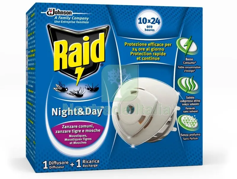 12PZ Raid Night&day Zanzare BASE+RICARICA — Protezione piante e sementi — rif. FERX.3749
