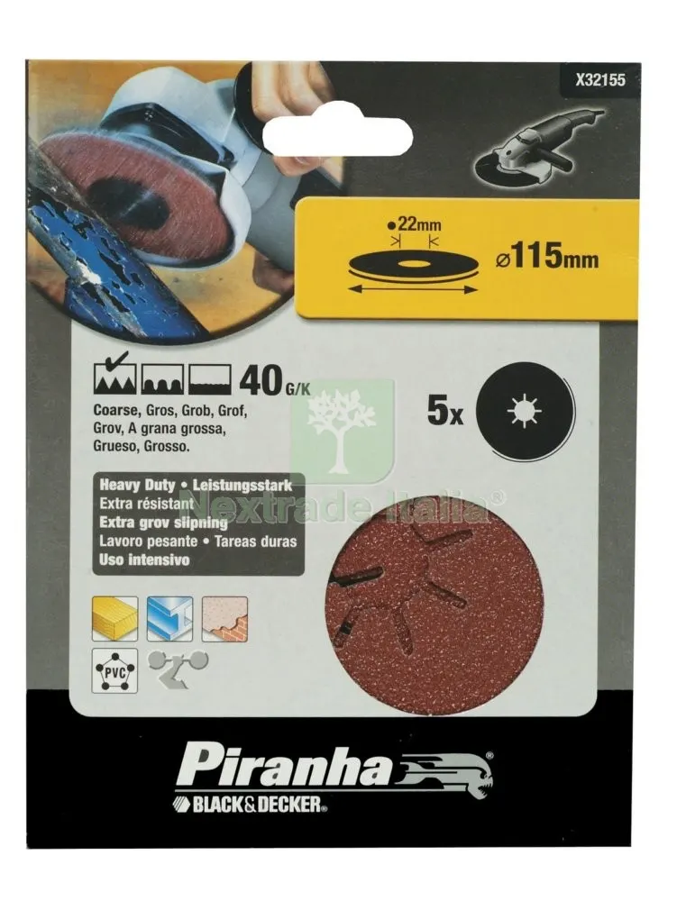 PIRANHA X32155 5 DISCHI X ANGOLARE DIAMETRO 115 GR.40 — Tubi e raccordi — rif. FERX.39133 PIRANHA X32155 5 DISCHI X ANGOLARE DIAMETRO 115 GR.40 — Tubi e raccordi — rif. FERX.39133