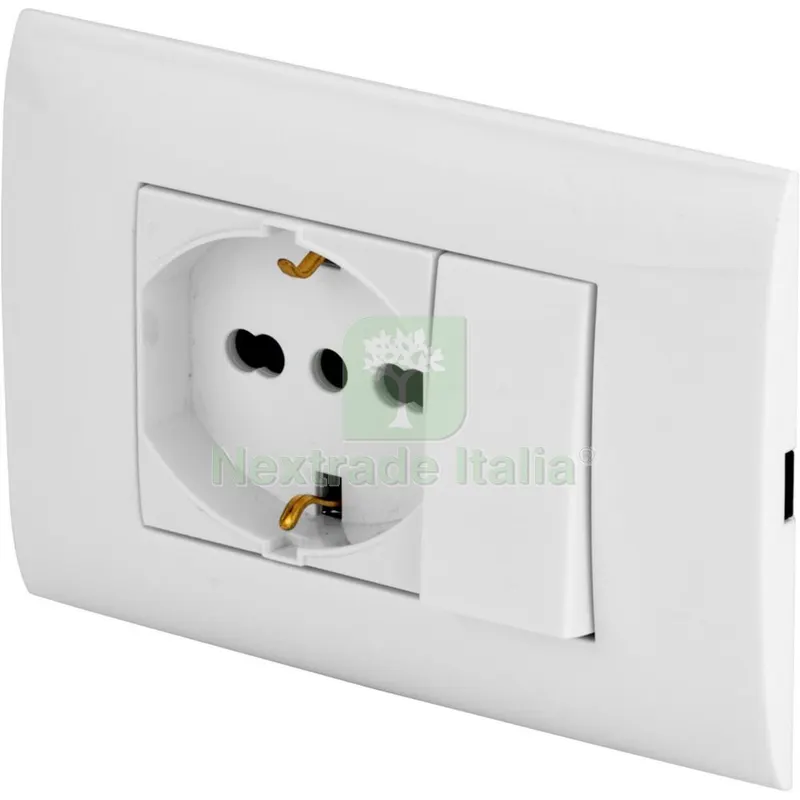 Polypool PP6095X PLACCA+SUPPORTO+ Pulsante + Presa Bipasso Schuko Bianca — Illuminazione — rif. FERX.4015 Polypool PP6095X PLACCA+SUPPORTO+ Pulsante + Presa Bipasso Schuko Bianca — Illuminazione — rif. FERX.4015