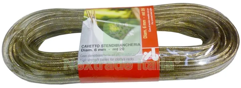 CONFEZIONE FILO STENDIBIANCHERIA TRASPARENTE IN OTTONE 6 MM 20 mt — Stendibiancheria e bucato — rif. FERX.46440