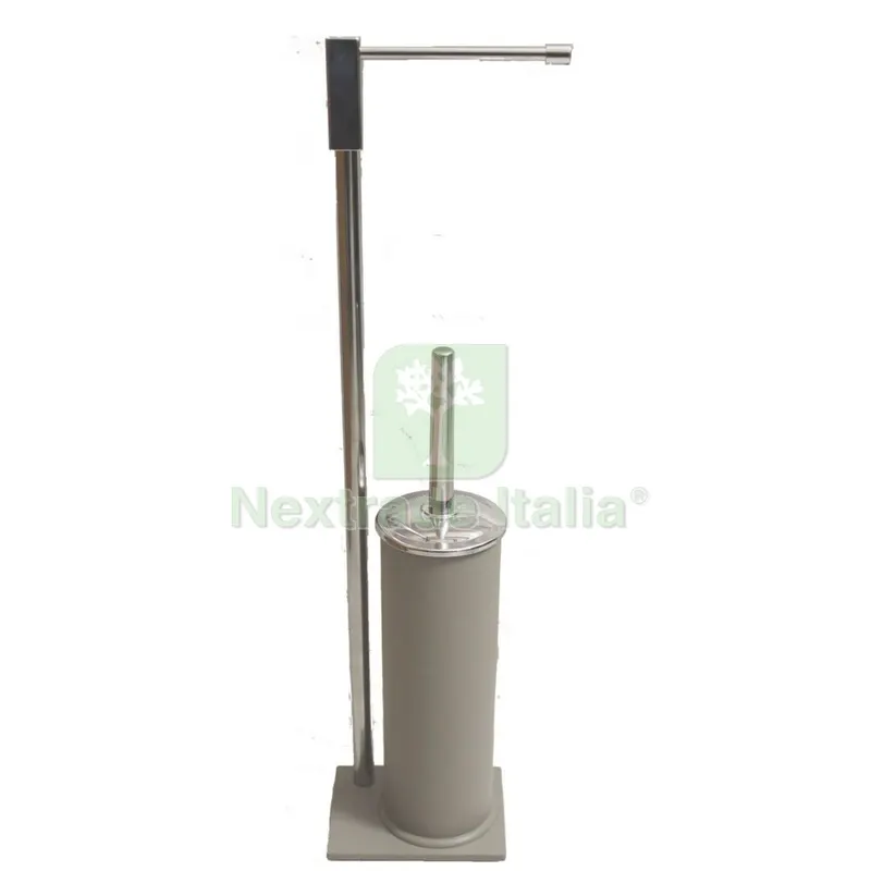 Piantana con PORTAROTOLO+SCOPINO Easy Tortora Opaco — Accessori bagno — rif. FERX.500044
