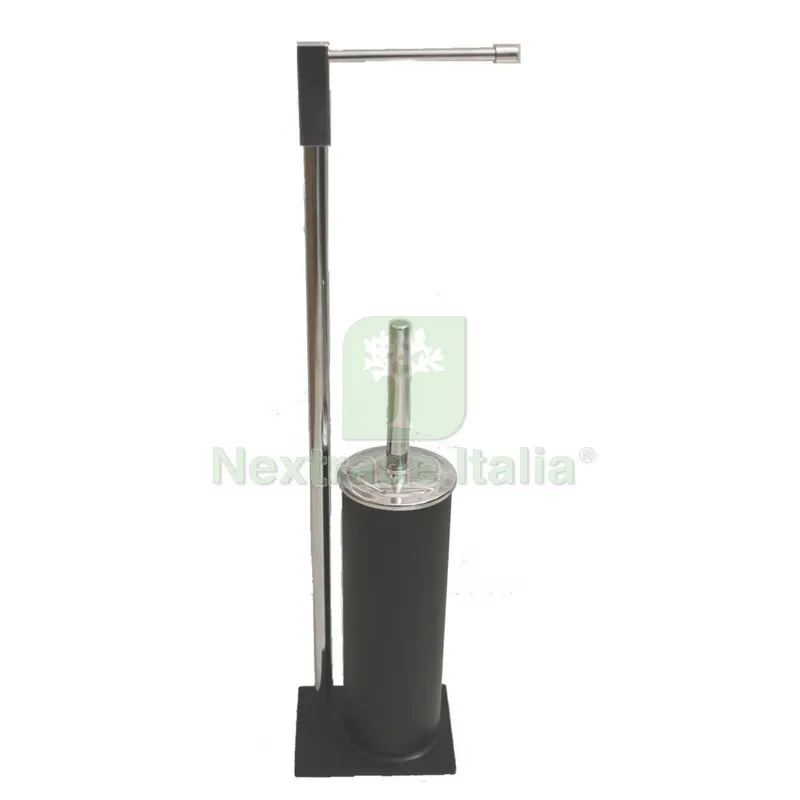 Piantana con PORTAROTOLO+SCOPINO Easy Nero Opaco — Accessori bagno — rif. FERX.500045 Piantana con PORTAROTOLO+SCOPINO Easy Nero Opaco — Accessori bagno — rif. FERX.500045