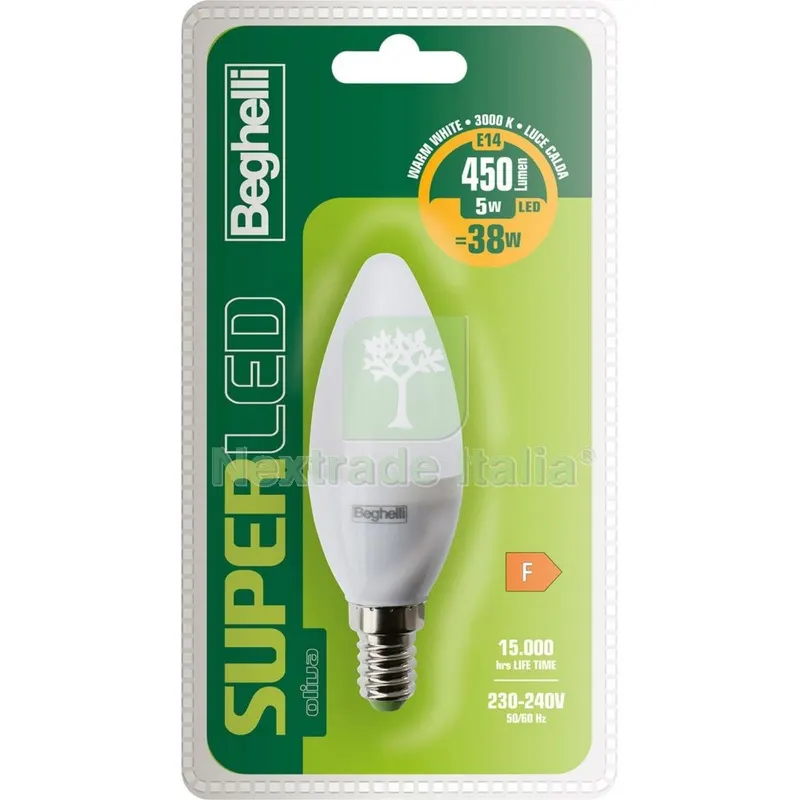 5PZ Beghelli LED 56886BL Oliva E14 5W Calda 3000K — Illuminazione — rif. FERX.500057 5PZ Beghelli LED 56886BL Oliva E14 5W Calda 3000K — Illuminazione — rif. FERX.500057
