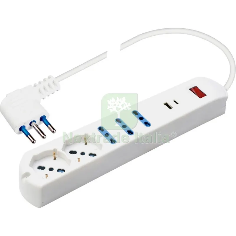 Polypool PP2535 Multipresa 5 Prese 2 SCHUKO+3 Prese BIPASSO+USB A-C — Interruttori e prese — rif. FERX.500327