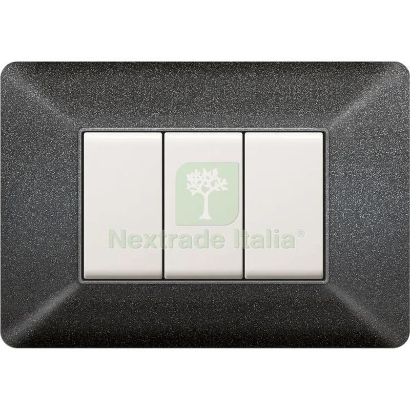 10PZ PLACCA EASY MOD. MATIX GRIGIO NOTTE 3 POSTI — Interruttori e prese — rif. FERX.500563