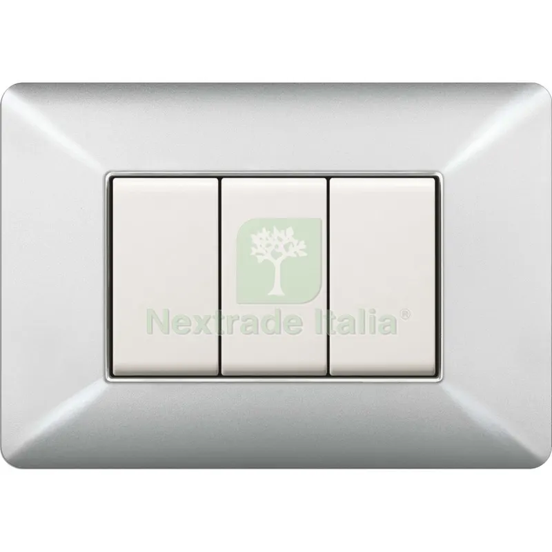 10PZ PLACCA EASY MOD. MATIX ALLUMINIO CHIARO 3 POSTI — Interruttori e prese — rif. FERX.500567