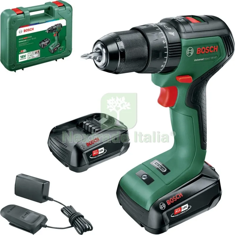 BOSCH-V 18VP TRAPANO +2 BATTERIE 2AH UNIVERSAL IMPACT — Trapani e avvitatori — rif. FERX.500763