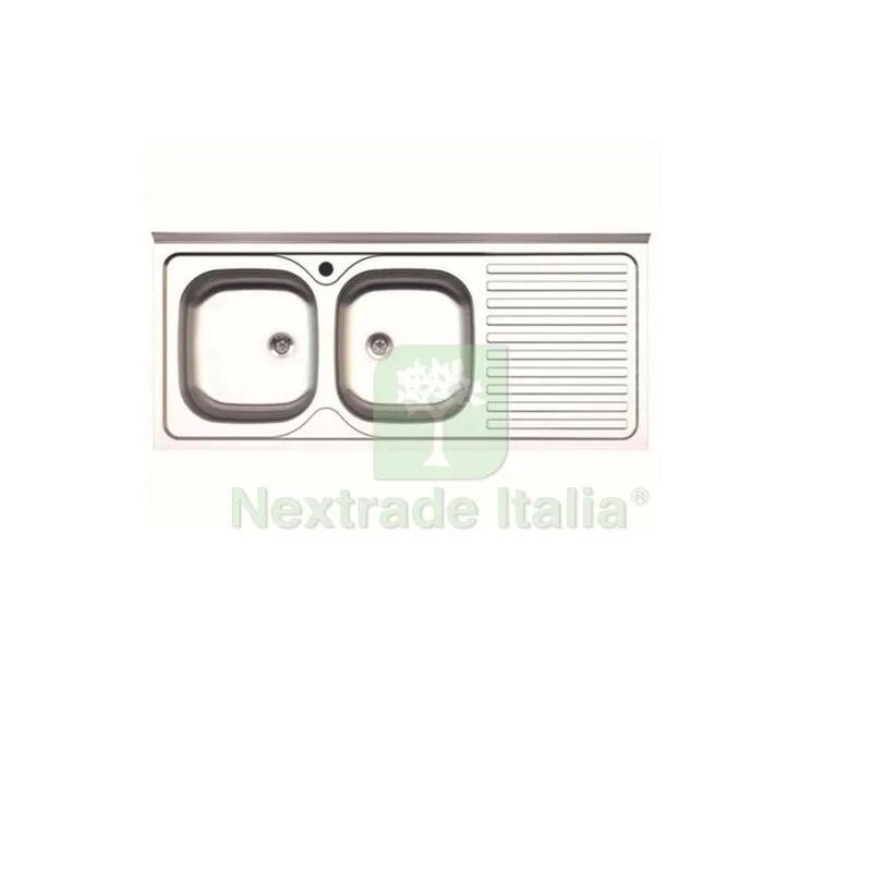 LAVELLO INOX 2 VASCHE SX + GOCCIOLATOIO DX 120 CM — Sanitari e ceramiche — rif. FERX.502327