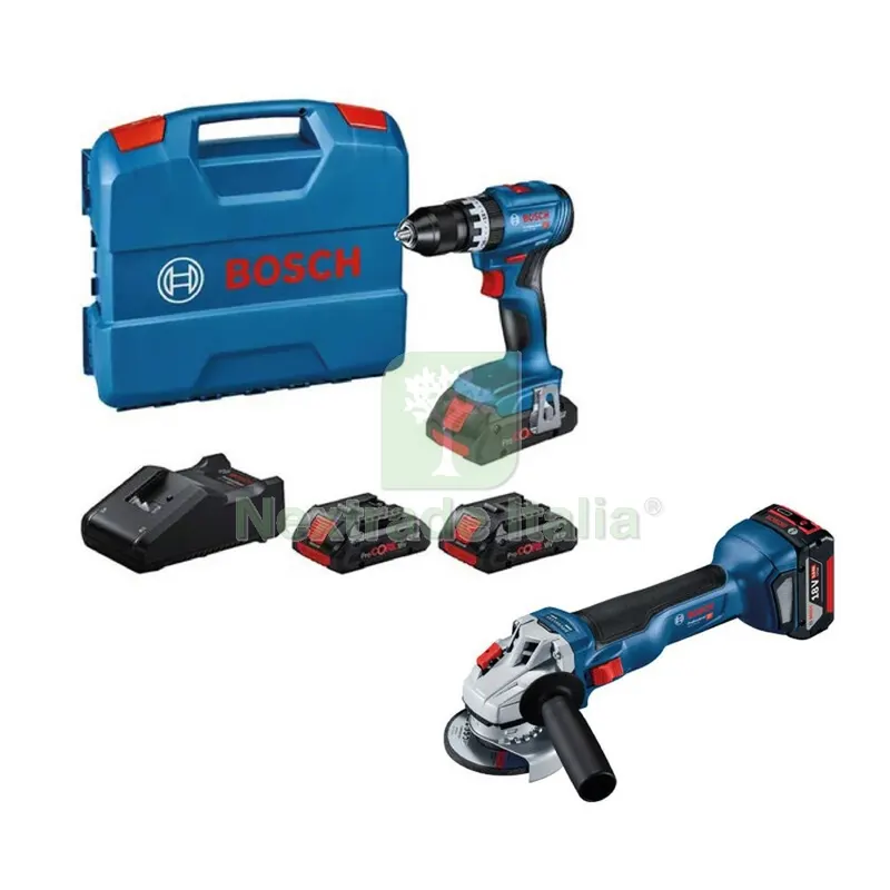 BOSCH-B KIT 18V TRAPANO+SMERIGLIATRICE +3 BATT.4,0AH+CARICABATTERIE — Smerigliatrici e seghe — rif. FERX.503649 BOSCH-B KIT 18V TRAPANO+SMERIGLIATRICE +3 BATT.4,0AH+CARICABATTERIE — Smerigliatrici e seghe — rif. FERX.503649