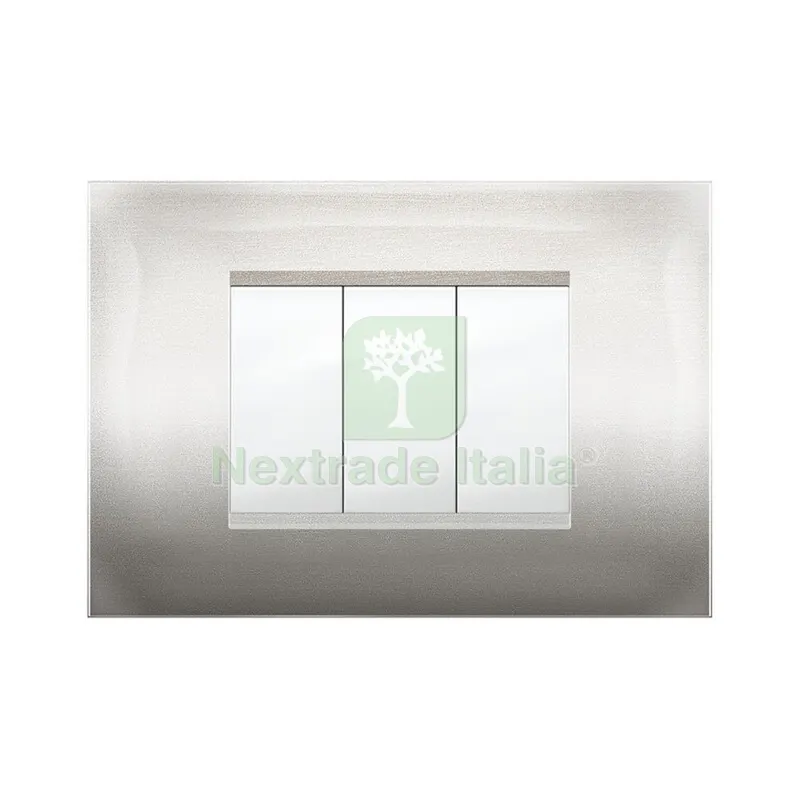 10PZ PLACCA MIVIDA PLANA ACCIAIO SATINATO 3P — Interruttori e prese — rif. FERX.505730 10PZ PLACCA MIVIDA PLANA ACCIAIO SATINATO 3P — Interruttori e prese — rif. FERX.505730