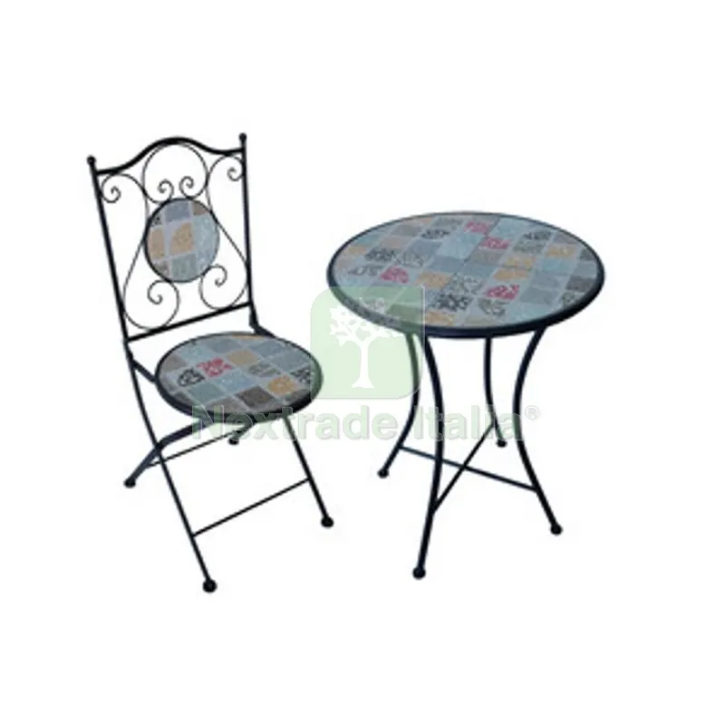 C Set Tavolo Tondo Mosaico C/2 Sedie Villefranche — Pannelli e tavole in legno — rif. FERX.506715 C Set Tavolo Tondo Mosaico C/2 Sedie Villefranche — Pannelli e tavole in legno — rif. FERX.506715
