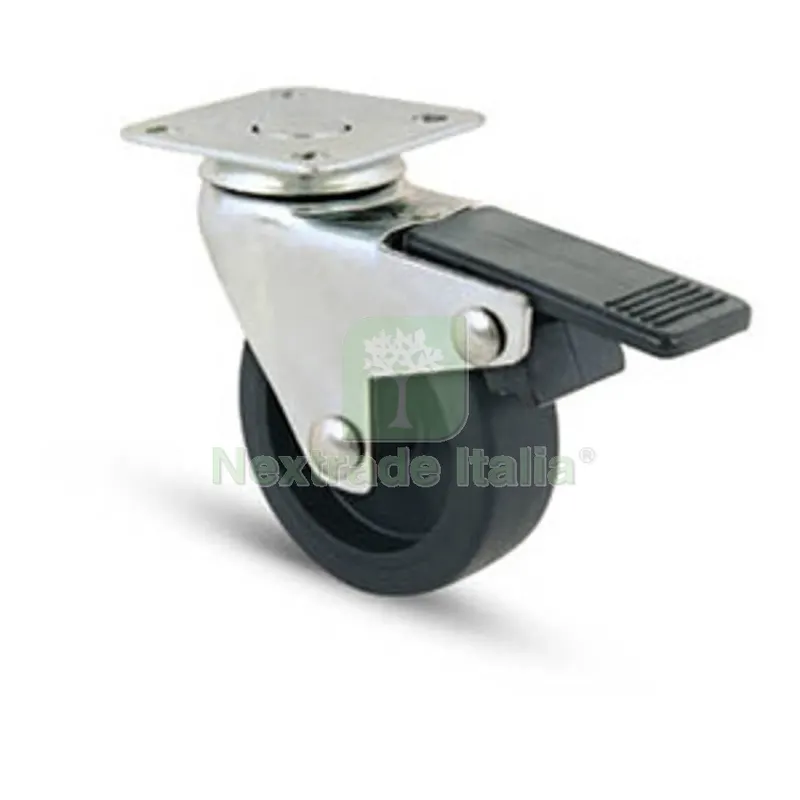 12PZ Ruota Mobile D 50 MM Gomma 220BIS Piastra C/FRE — Ferramenta per legno e mobili — rif. FERX.509543