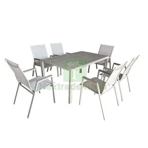 C Set Tavolo C/6 Sedie Steel Wood Beige — Tempo libero outdoor — rif. FERX.511468