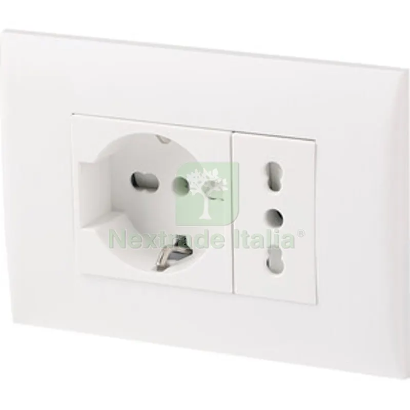 PLACCA C/SUPP PRESA BIPAS+PRESA BIPAS SCHUKO BCO — Interruttori e prese — rif. FERX.511642 PLACCA C/SUPP PRESA BIPAS+PRESA BIPAS SCHUKO BCO — Interruttori e prese — rif. FERX.511642