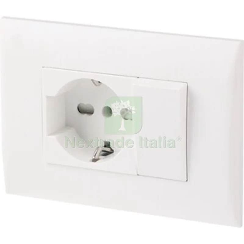 PLACCA C/SUPP PULSANTE+PRESA BIPAS SCHUKO BCO — Interruttori e prese — rif. FERX.511644