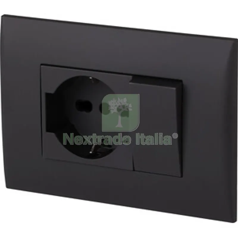PLACCA C/SUPP PULSANTE+PRESA BIPAS SCHUKO NERO — Interruttori e prese — rif. FERX.511645 PLACCA C/SUPP PULSANTE+PRESA BIPAS SCHUKO NERO — Interruttori e prese — rif. FERX.511645