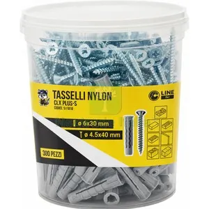 C BARATTOLO 300 TASSELLI NYLON CLX PLUS-S 6X30 C/V — Tasselli e ancoraggi — rif. FERX.511810 C BARATTOLO 300 TASSELLI NYLON CLX PLUS-S 6X30 C/V — Tasselli e ancoraggi — rif. FERX.511810
