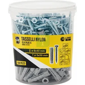 C BARATTOLO 150 TASSELLI NYLON CLX PLUS-S 8X40 C/V — Tasselli e ancoraggi — rif. FERX.511811 C BARATTOLO 150 TASSELLI NYLON CLX PLUS-S 8X40 C/V — Tasselli e ancoraggi — rif. FERX.511811