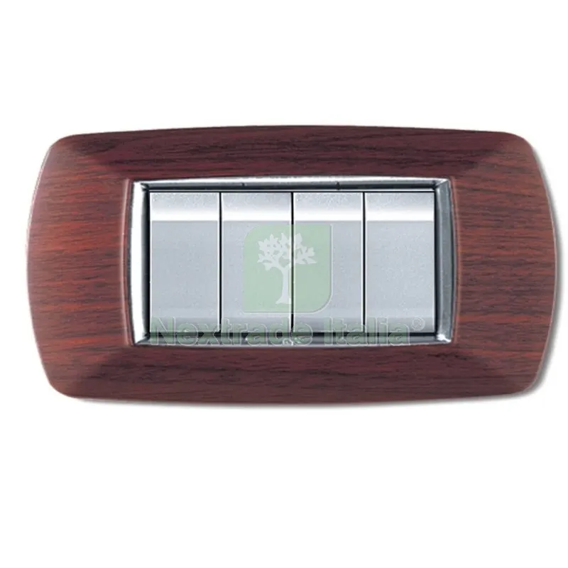 PLACCA LIFE MOD. LIVING PLASTICA LEGNO SCURO, 4 POSTI — Interruttori e prese — rif. FERX.53052