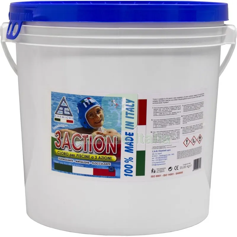 Cloro Multifunzione x Piscine PASTIGL.GR.200 KG.25 3 Action — Trattamento acqua piscina — rif. FERX.57253 Cloro Multifunzione x Piscine PASTIGL.GR.200 KG.25 3 Action — Trattamento acqua piscina — rif. FERX.57253