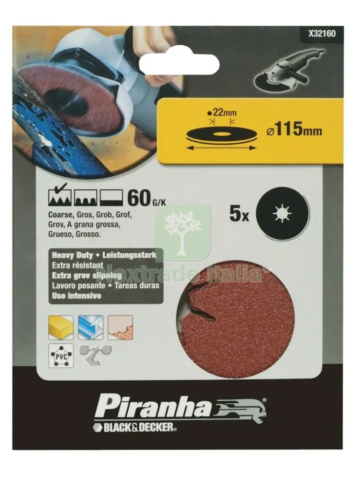 PIRANHA X32160 5 DISCHI X ANGOLARE DIAMETRO 115 GR.60 — Tubi e raccordi — rif. FERX.5929 PIRANHA X32160 5 DISCHI X ANGOLARE DIAMETRO 115 GR.60 — Tubi e raccordi — rif. FERX.5929