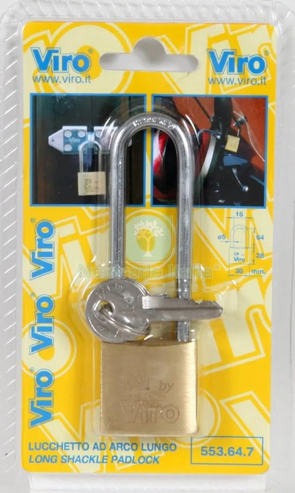 12PZ Viro Blister ART. 554.42.7 Lucchetto Arco Lungo MM.40 — Lucchetti e catene — rif. FERX.59847 12PZ Viro Blister ART. 554.42.7 Lucchetto Arco Lungo MM.40 — Lucchetti e catene — rif. FERX.59847