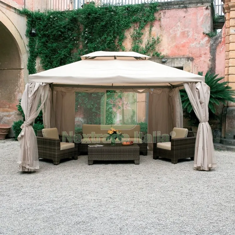 Gazebo in Alluminio "sahara" CM 400X400 Telo Ecru' — Gazebo e strutture giardino — rif. FERX.60029