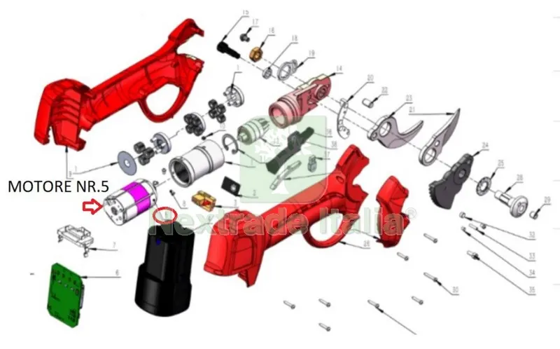 MOTORE NR.5 X FORBICI POTA A BATTERIA DJ-025 — Misurazione e taglio manuale — rif. FERX.602677