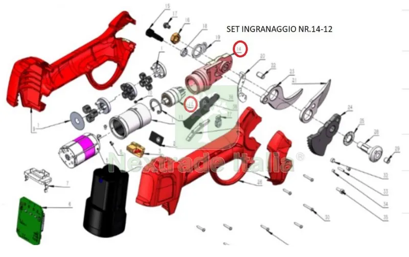 SET INGRANAGGI FORBICI POTA A BATTERIA DJ-025 — Misurazione e taglio manuale — rif. FERX.602678