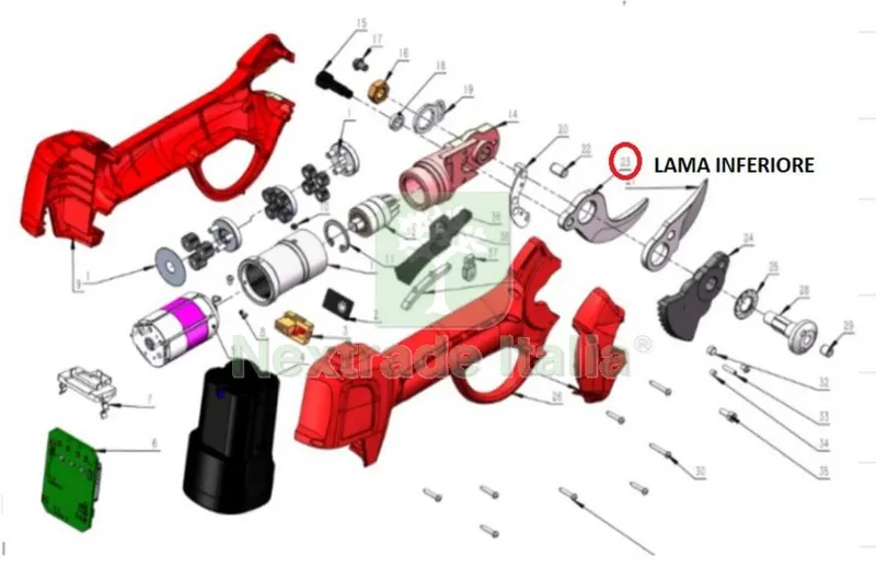 Lama Inferiore x Forbici Pota Batteria DJ-025 — Misurazione e taglio manuale — rif. FERX.602681 Lama Inferiore x Forbici Pota Batteria DJ-025 — Misurazione e taglio manuale — rif. FERX.602681